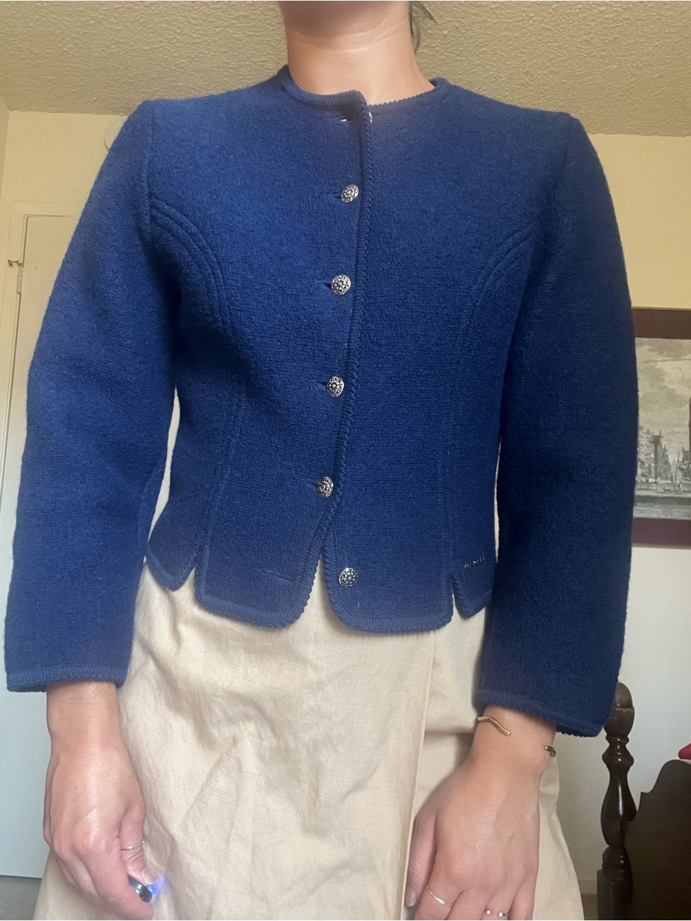 Vintage Blue Wool Button-Front Jacket - Picture 3 of 9